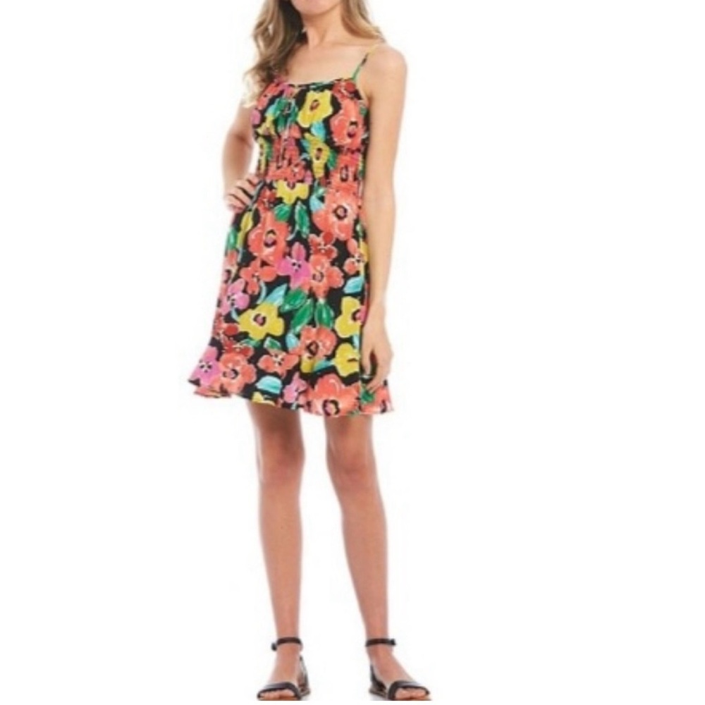 NEW Gianni Bini Colorful Floral Spaghetti Adjustable Strap Smocked Sundress S